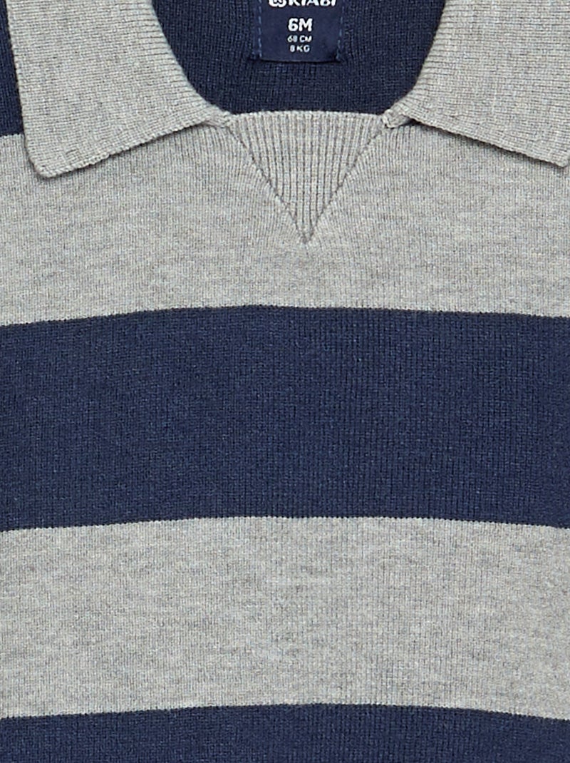 Jersey rayado de manga larga y cuello polo Azul - Kiabi