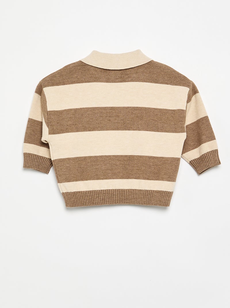 Jersey rayado de manga larga y cuello polo Beige - Kiabi