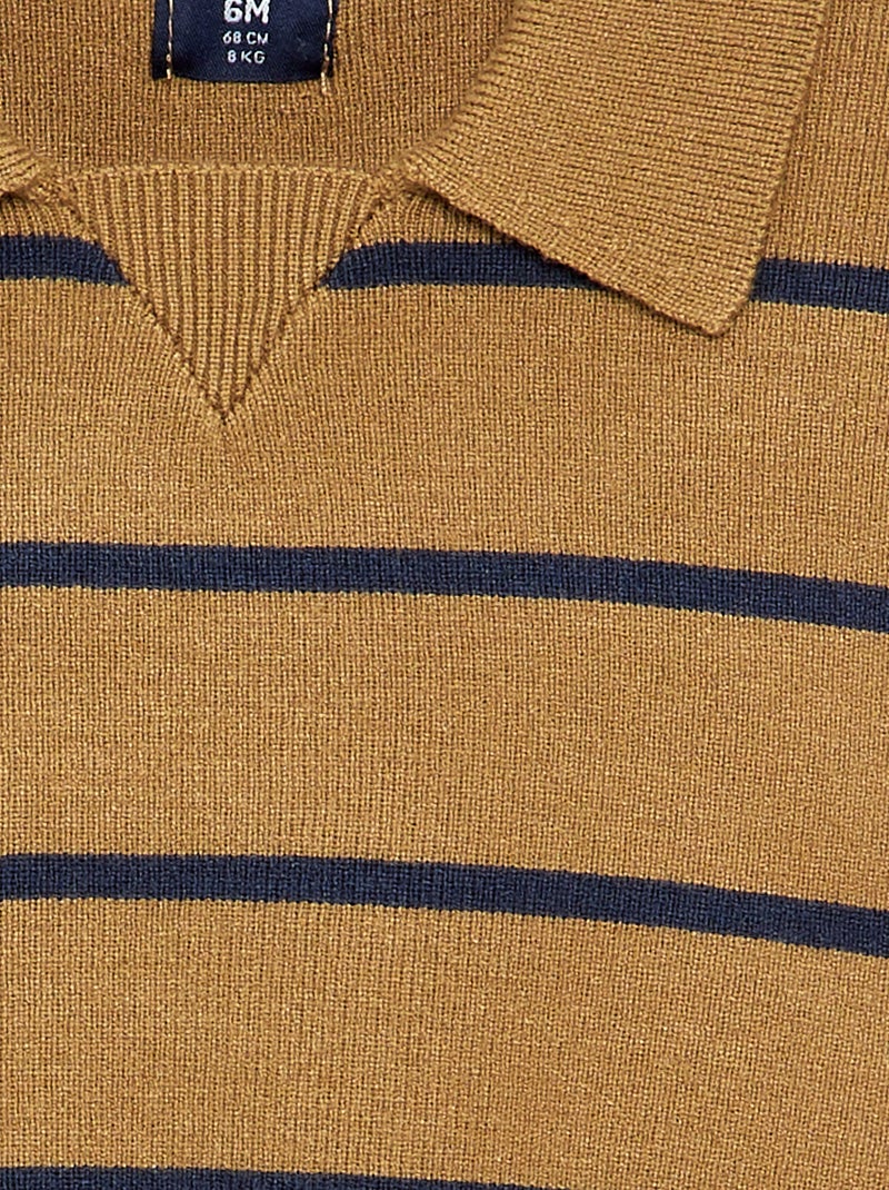 Jersey rayado de manga larga y cuello polo Beige - Kiabi