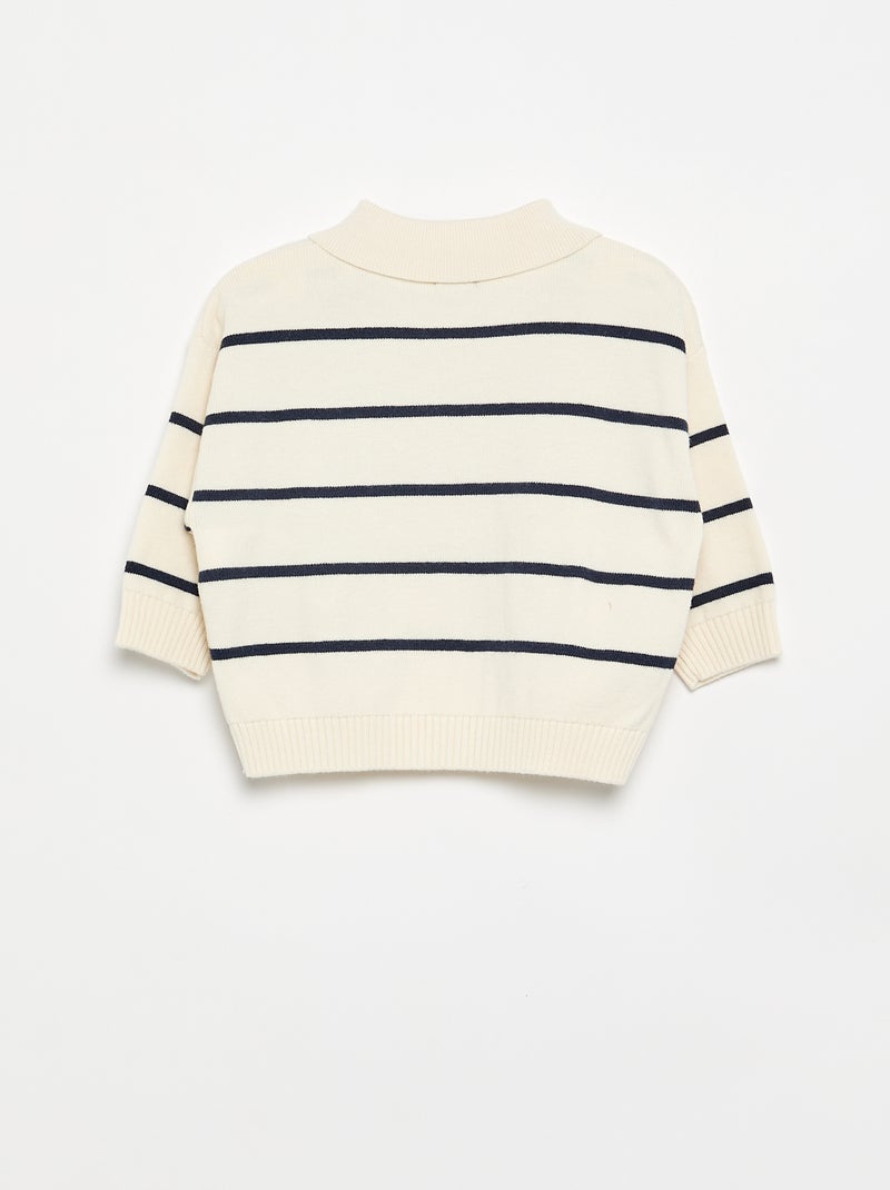 Jersey rayado de manga larga y cuello polo Beige - Kiabi