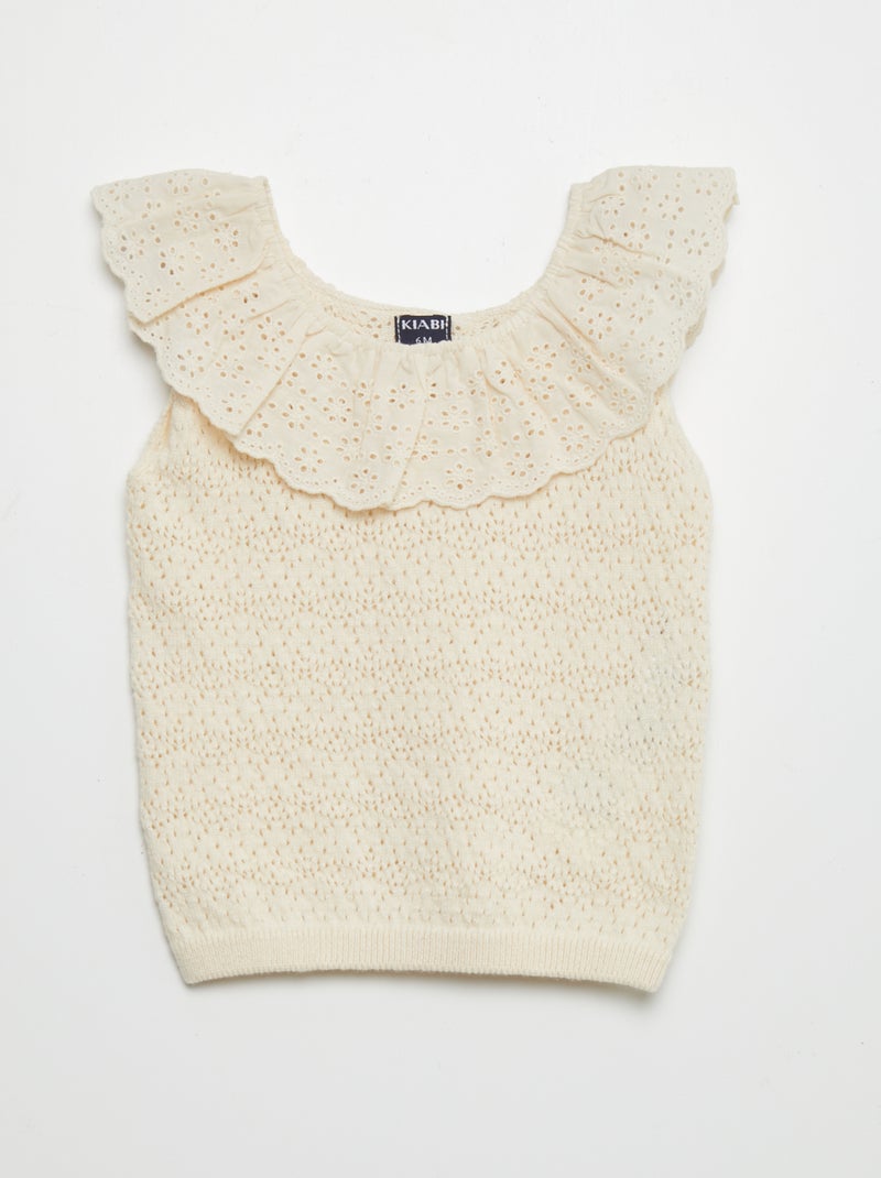 Jersey sin mangas con bordado inglés BEIGE - Kiabi