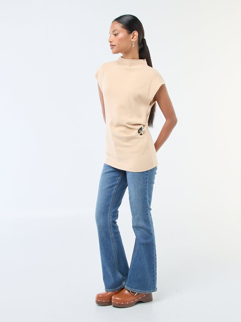 Jersey sin mangas con cuello alto Beige - Kiabi