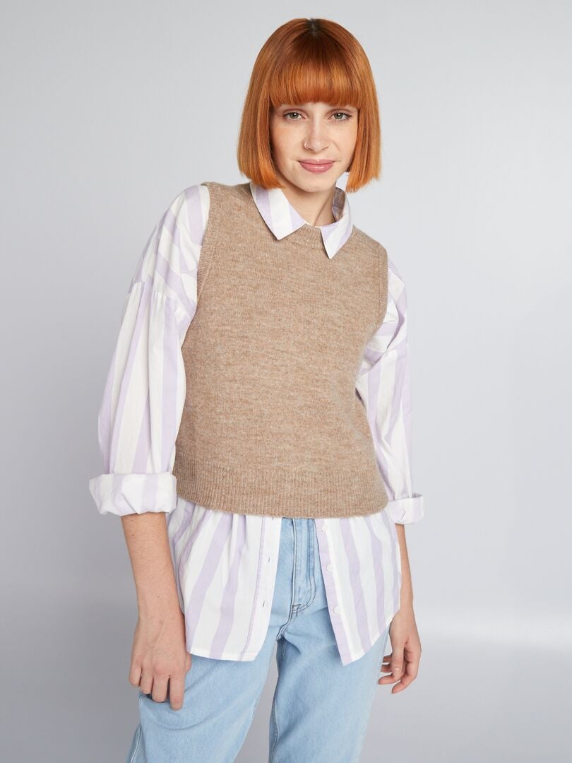 Jersey sin mangas con cuello redondo BEIGE - Kiabi