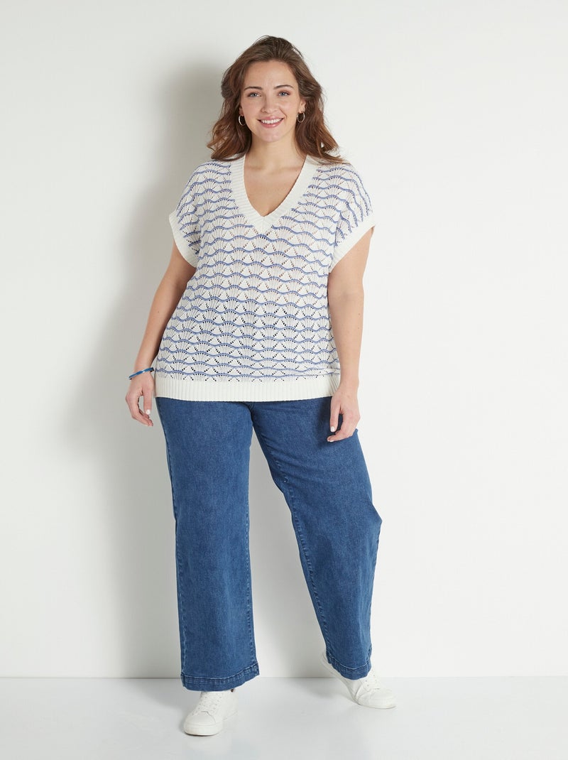 Jersey sin mangas con escote en pico y calado bicolor - afibel Azul crudo - Kiabi