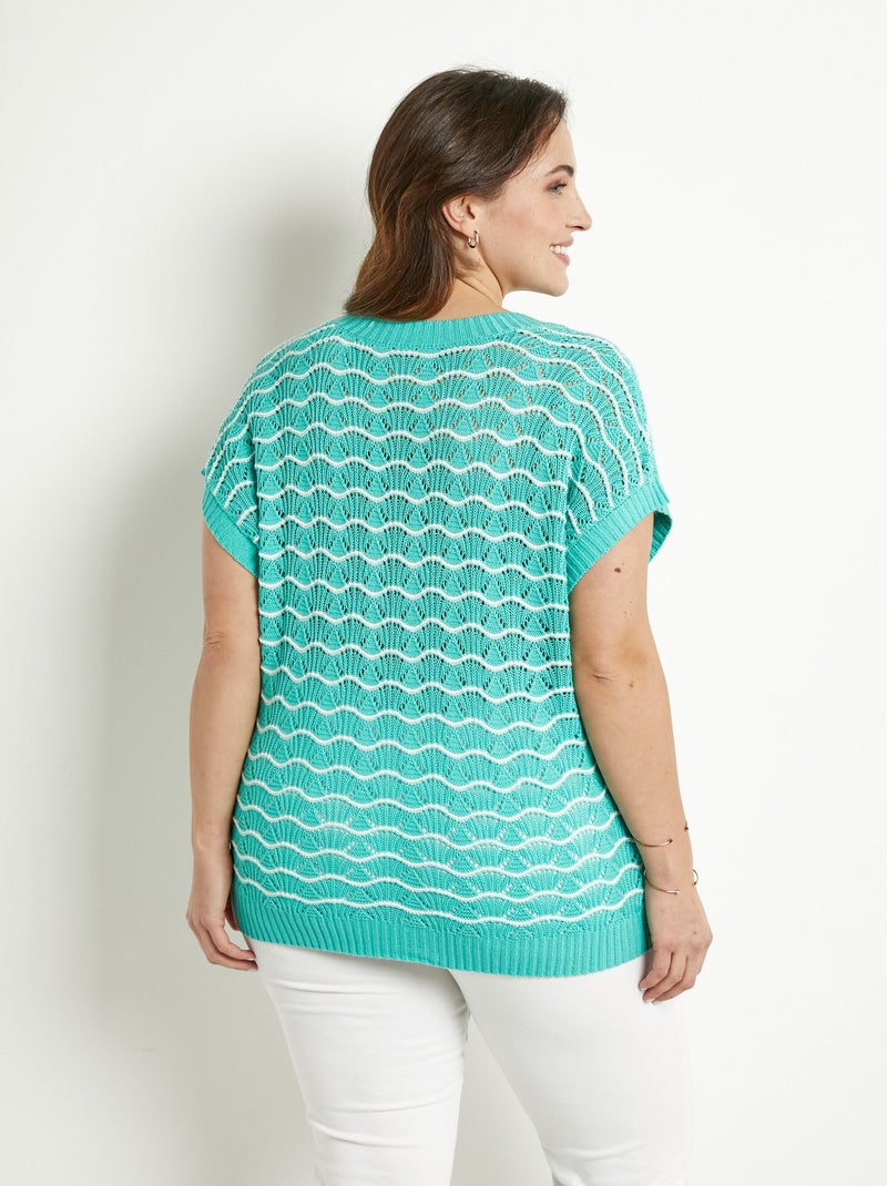 Jersey sin mangas con escote en pico y calado bicolor - Afibel Menta - Kiabi