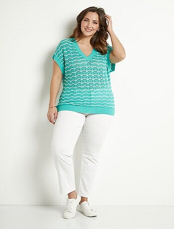 Jersey sin mangas con escote en pico y calado bicolor