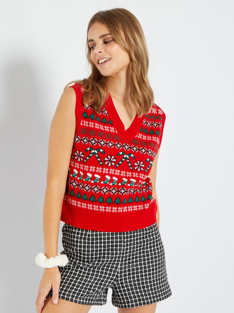Jersey sin mangas con estampado de Navidad ROJO - Kiabi