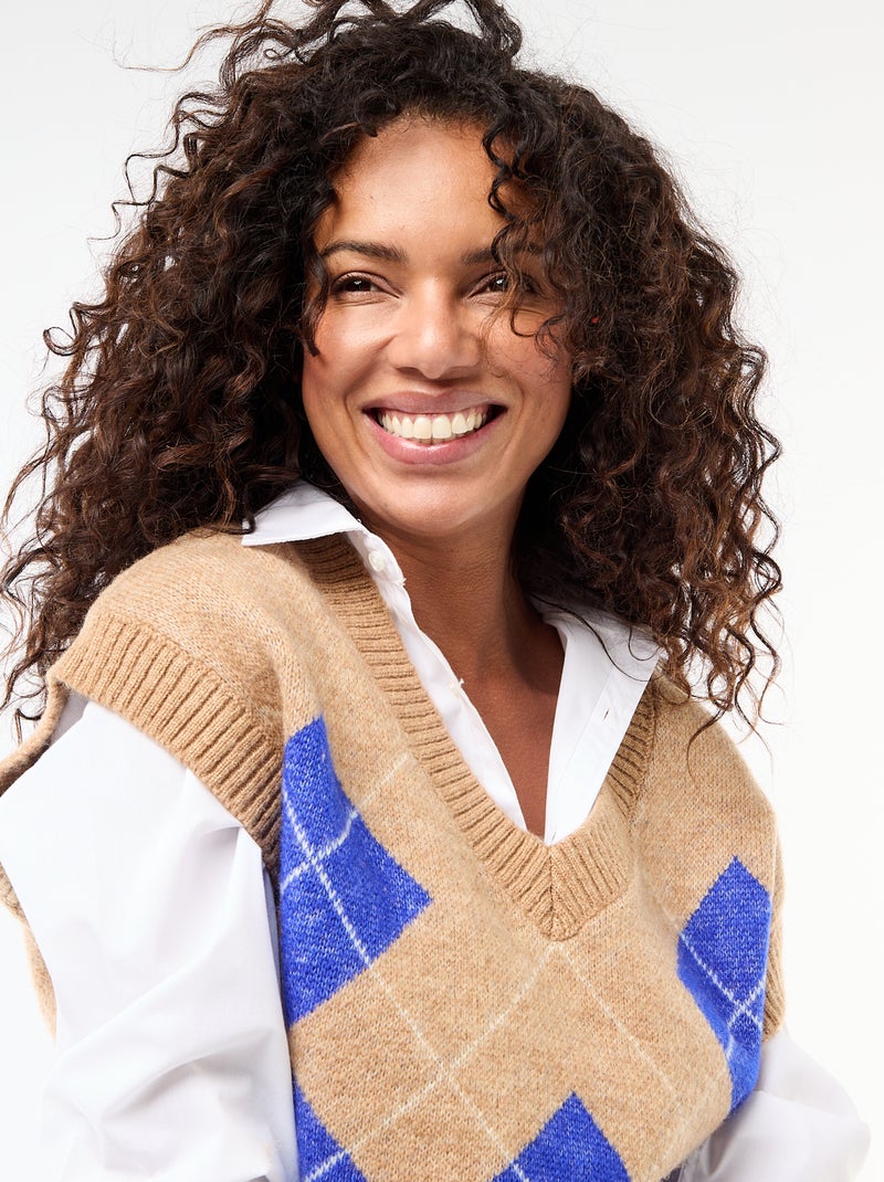 Jersey sin mangas con estampado de rombos Beige - Kiabi