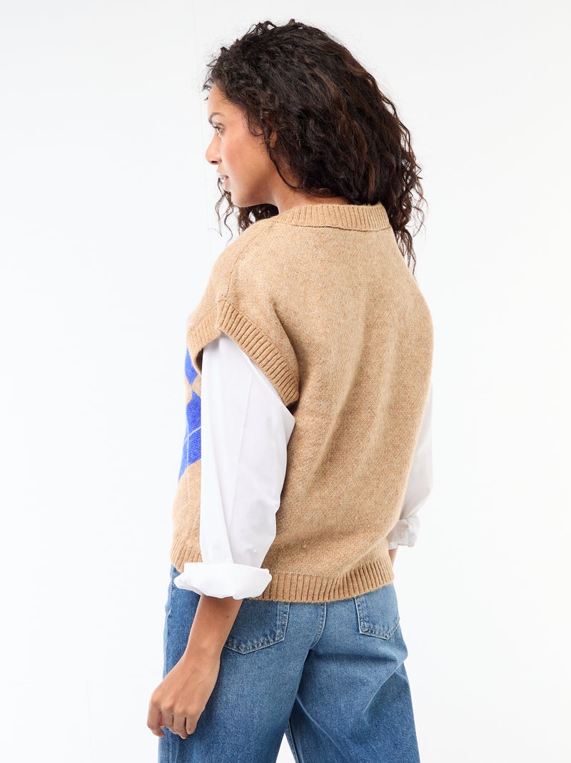 Jersey sin mangas con estampado de rombos Beige - Kiabi