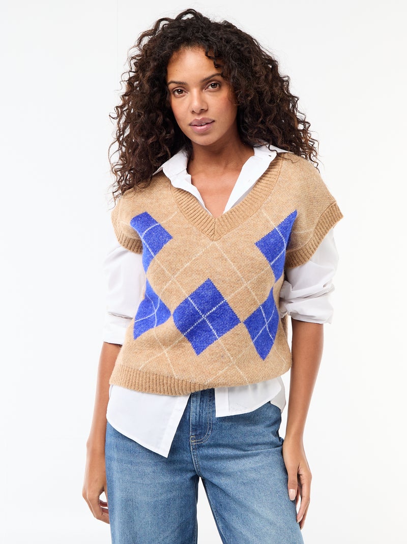 Jersey sin mangas con estampado de rombos Beige - Kiabi