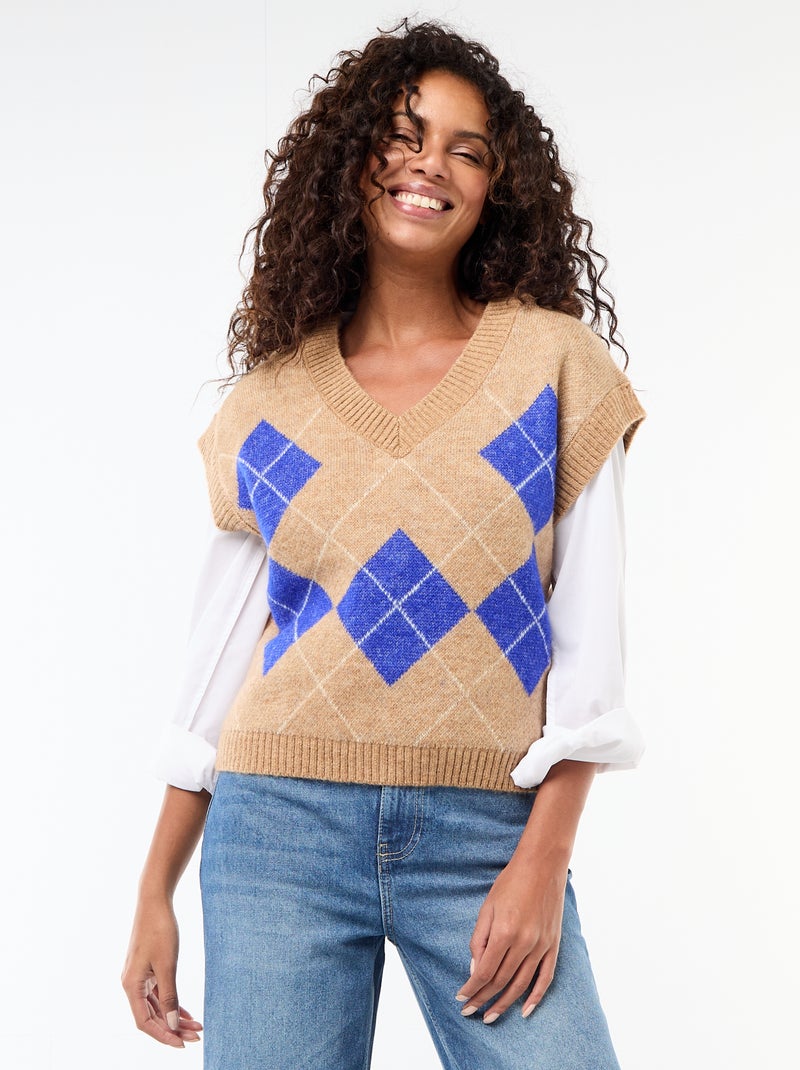 Jersey sin mangas con estampado de rombos Beige - Kiabi