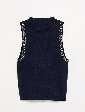 Jersey sin mangas con joyas en las sisas