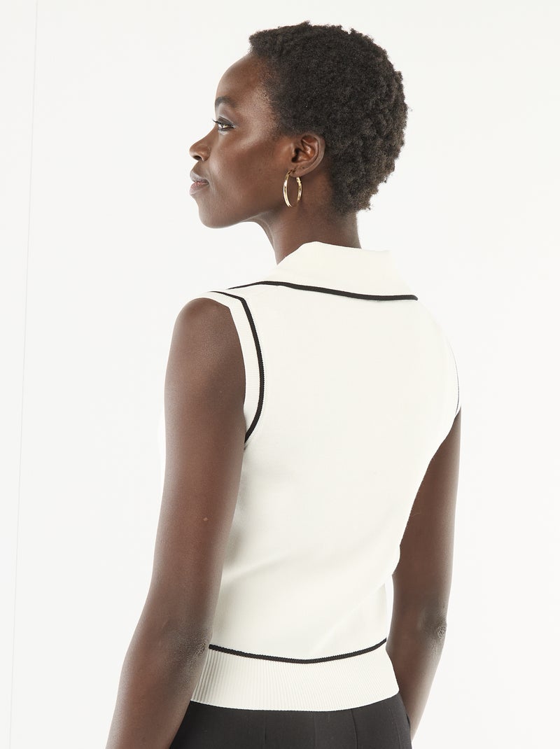 Jersey sin mangas cuello polo Blanco - Kiabi