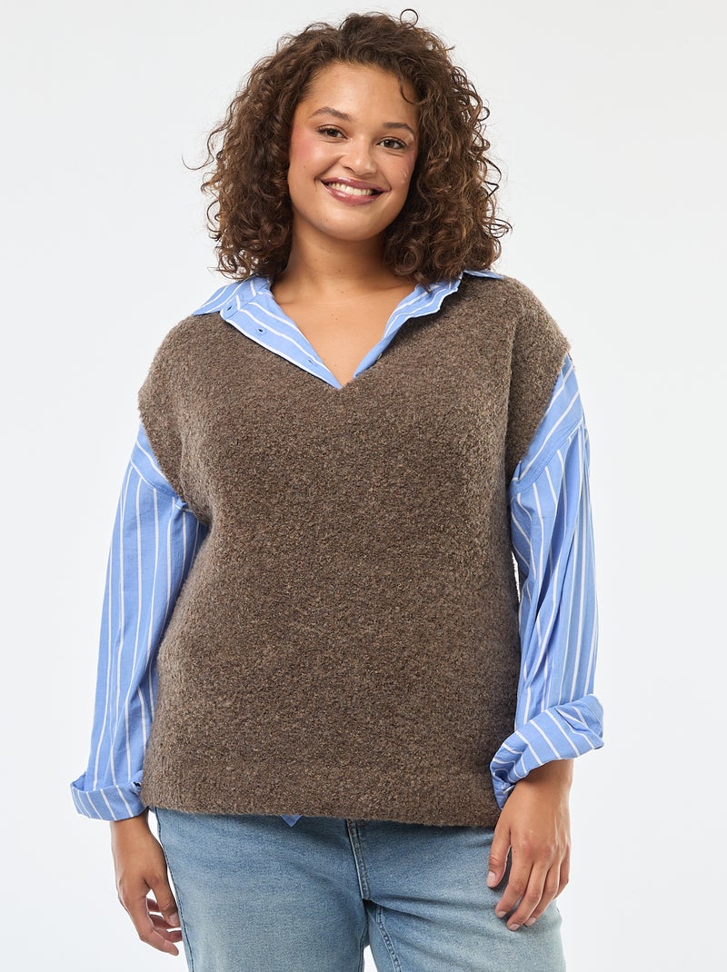 Jersey sin mangas de punto fino Marron - Kiabi