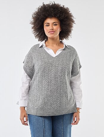 Jersey sin mangas de punto trenzado de galga gruesa