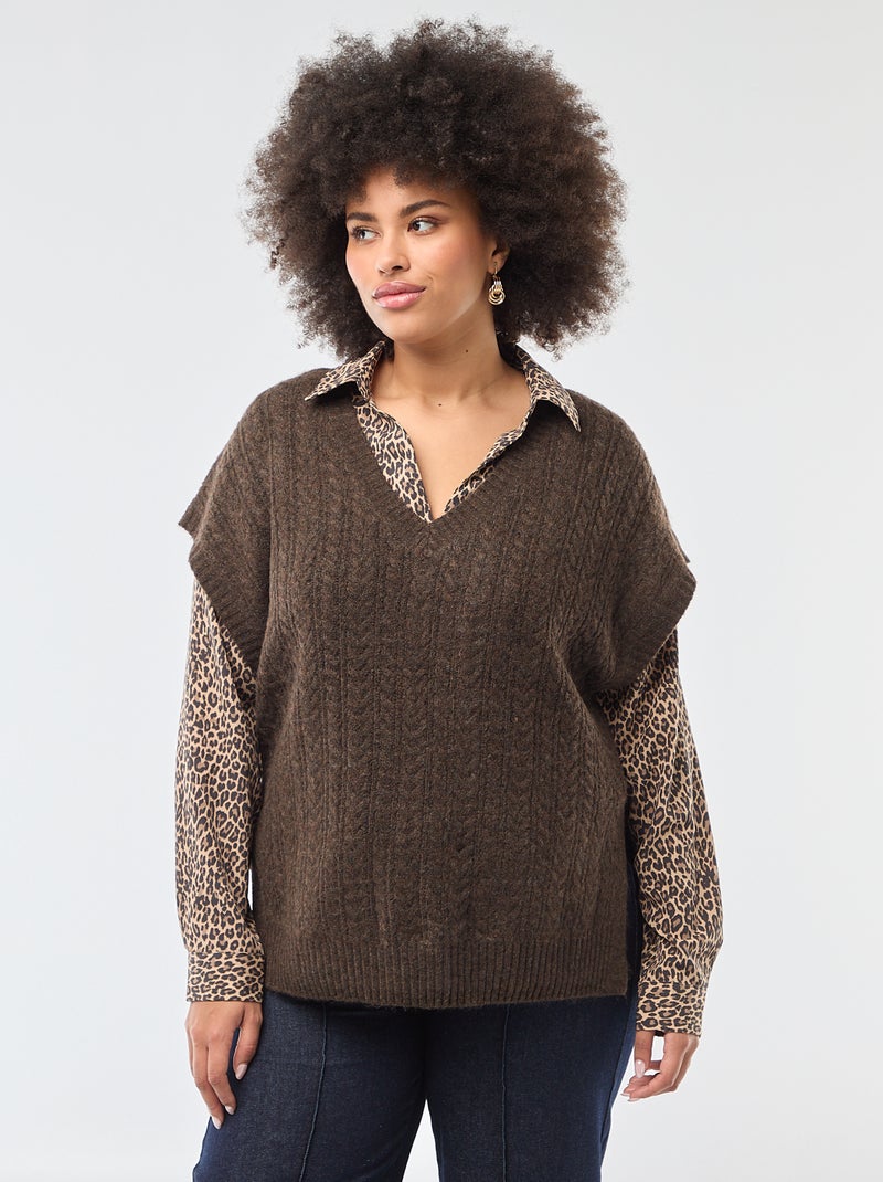 Jersey sin mangas de punto trenzado Marron - Kiabi