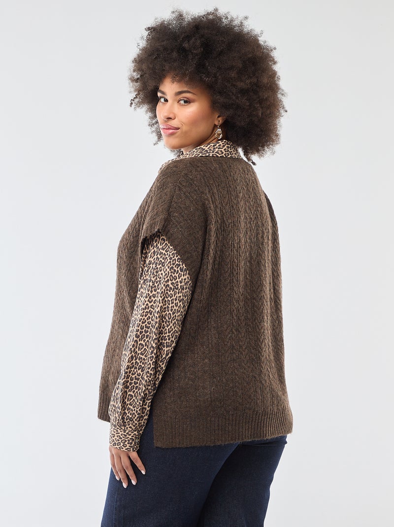 Jersey sin mangas de punto trenzado Marron - Kiabi