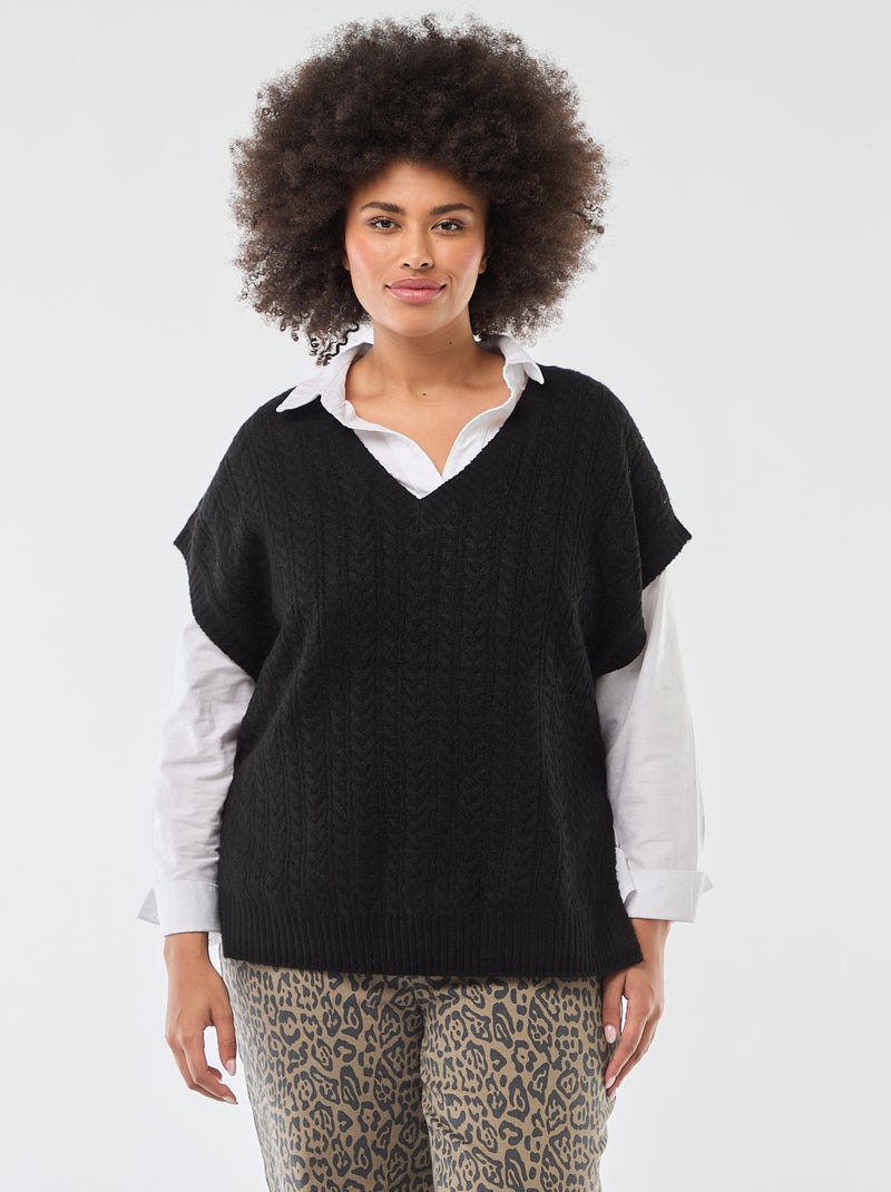 Jersey sin mangas de punto trenzado Negro - Kiabi