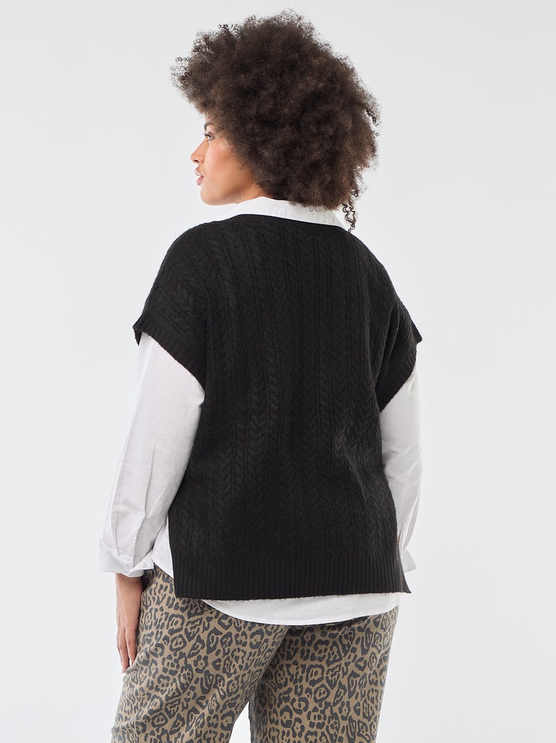 Jersey sin mangas de punto trenzado Negro - Kiabi