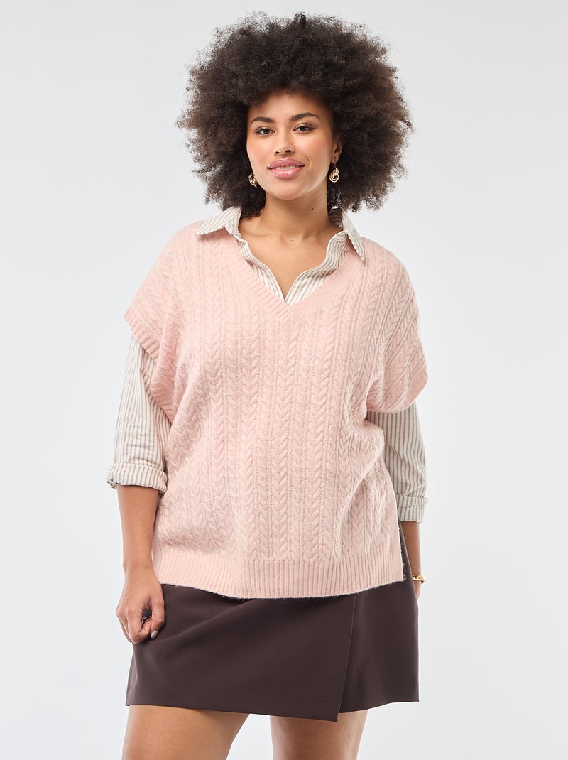 Jersey sin mangas de punto trenzado Rosa - Kiabi