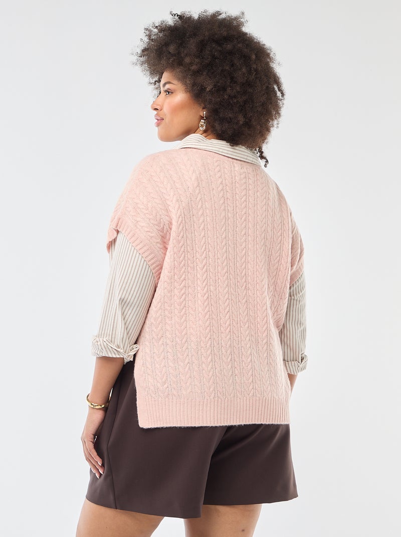 Jersey sin mangas de punto trenzado Rosa - Kiabi