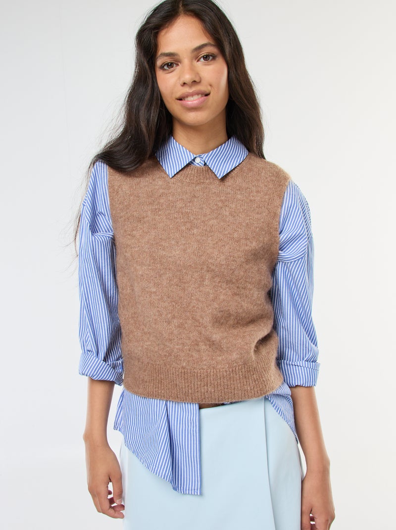 Jersey sin mangas en lana y mohair mezclado Beige - Kiabi