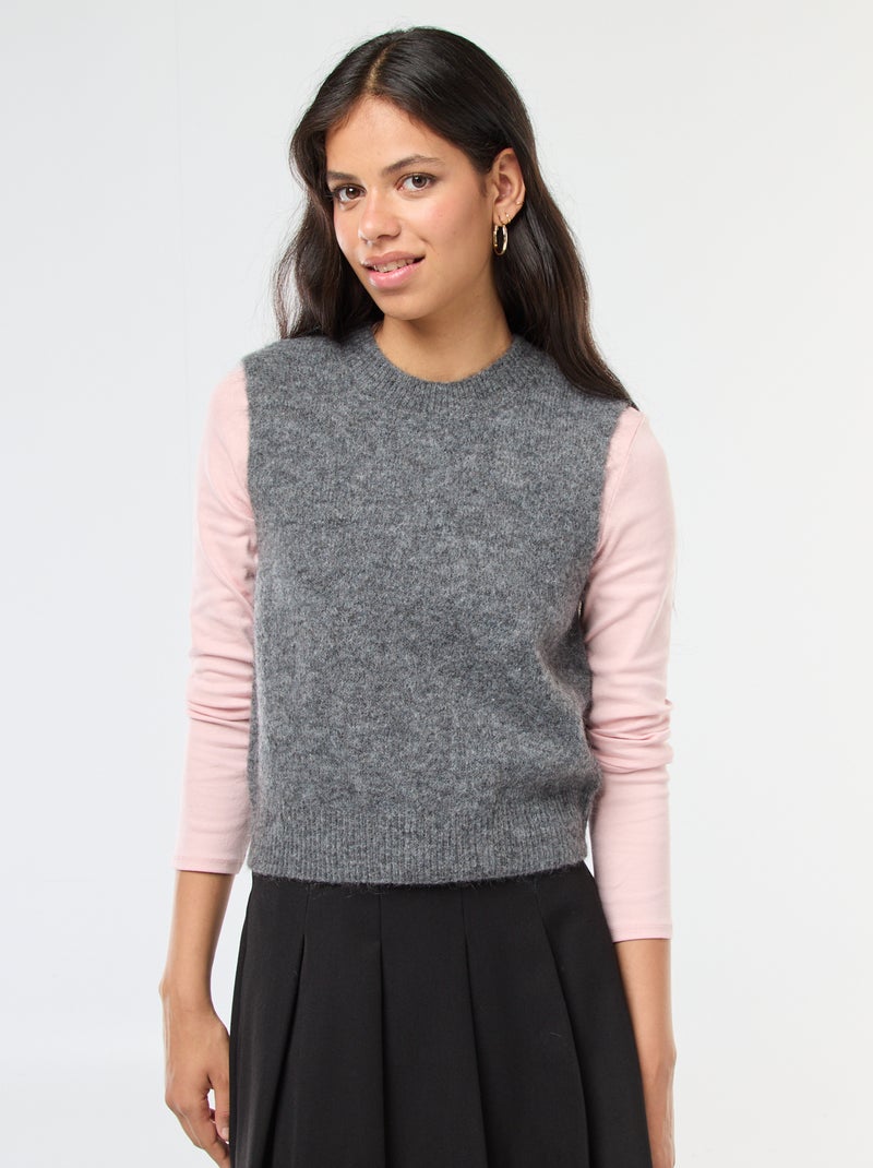 Jersey sin mangas en lana y mohair mezclado Gris - Kiabi