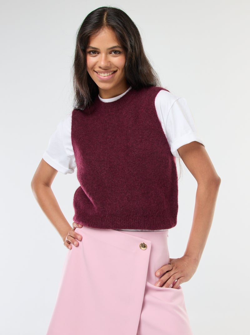 Jersey sin mangas en lana y mohair mezclado Rojo - Kiabi