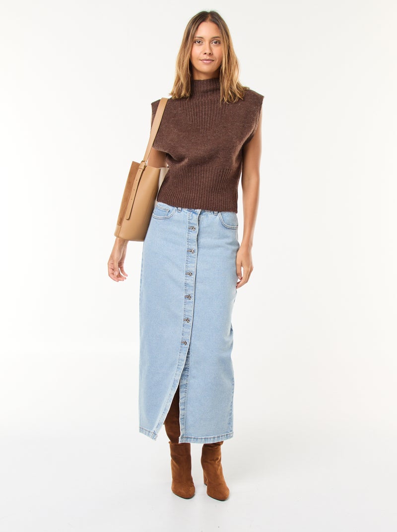 Jersey sin mangas liso con cuello alto Marron - Kiabi