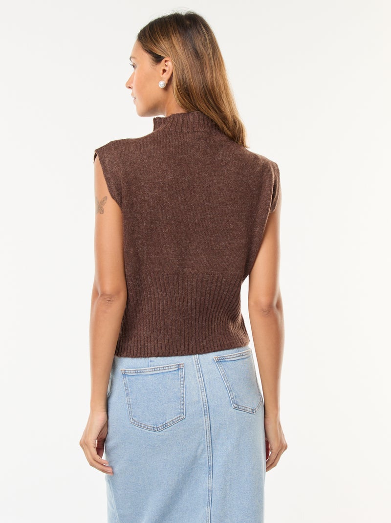 Jersey sin mangas liso con cuello alto Marron - Kiabi
