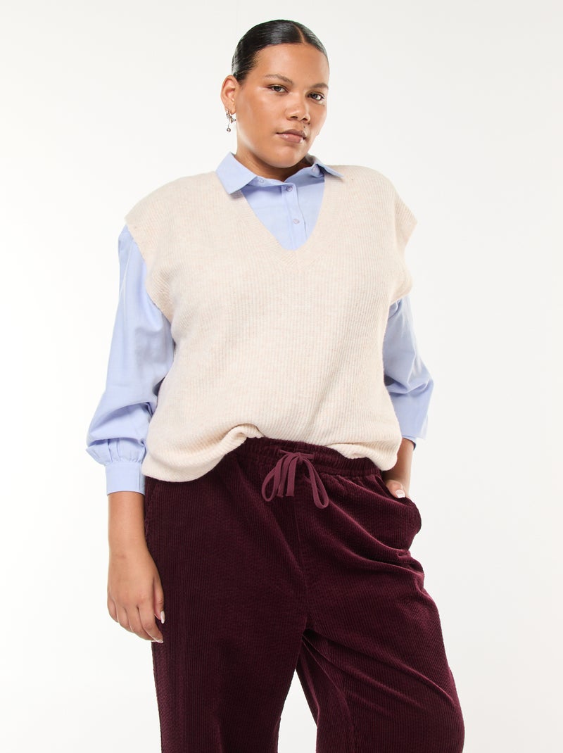 Jersey sin mangas liso de punto tricot Beige - Kiabi