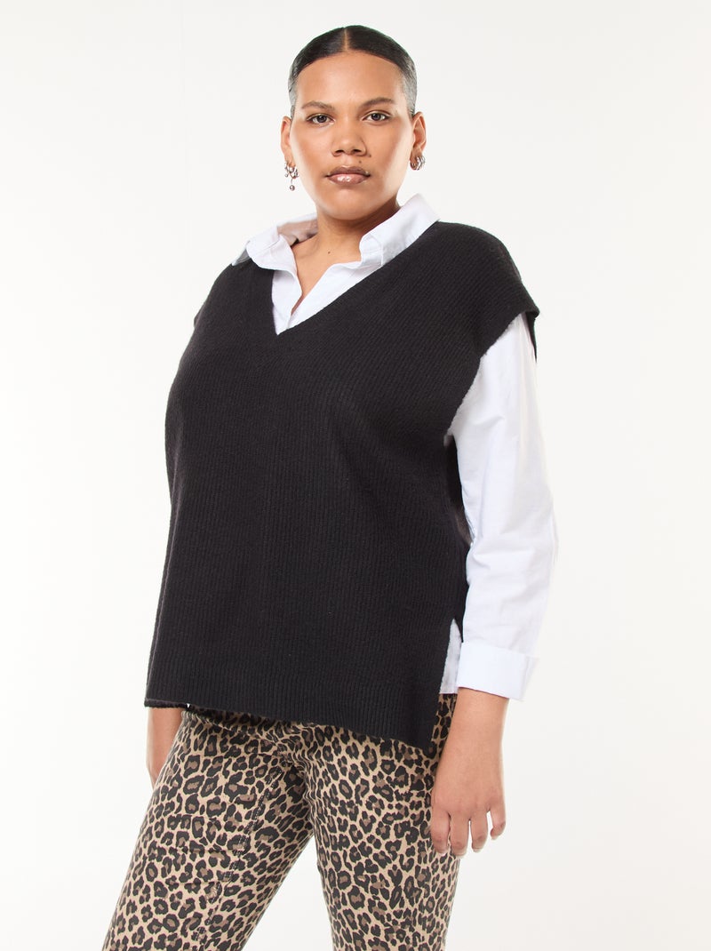 Jersey sin mangas liso de punto tricot Marron - Kiabi