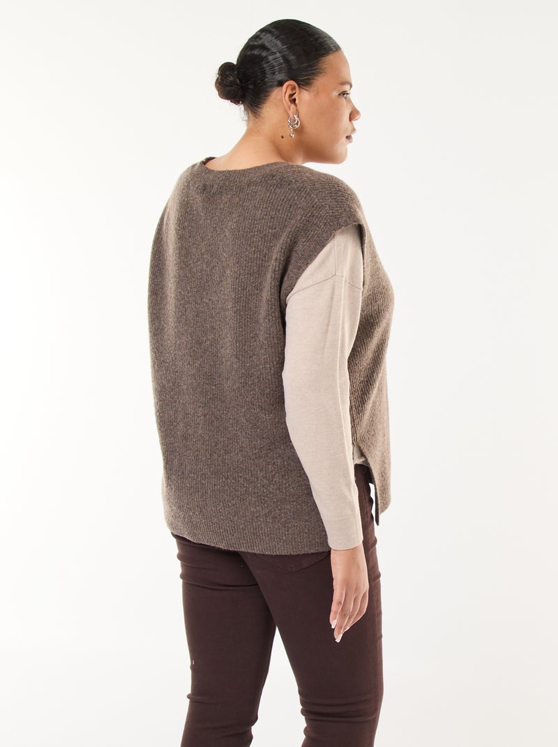 Jersey sin mangas liso de punto tricot Marron - Kiabi