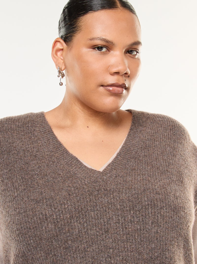 Jersey sin mangas liso de punto tricot Marron - Kiabi
