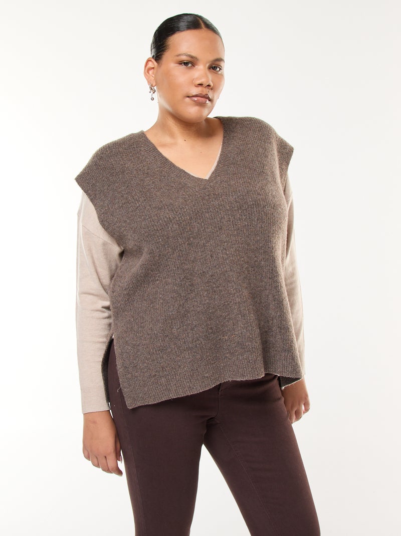 Jersey sin mangas liso de punto tricot Negro - Kiabi