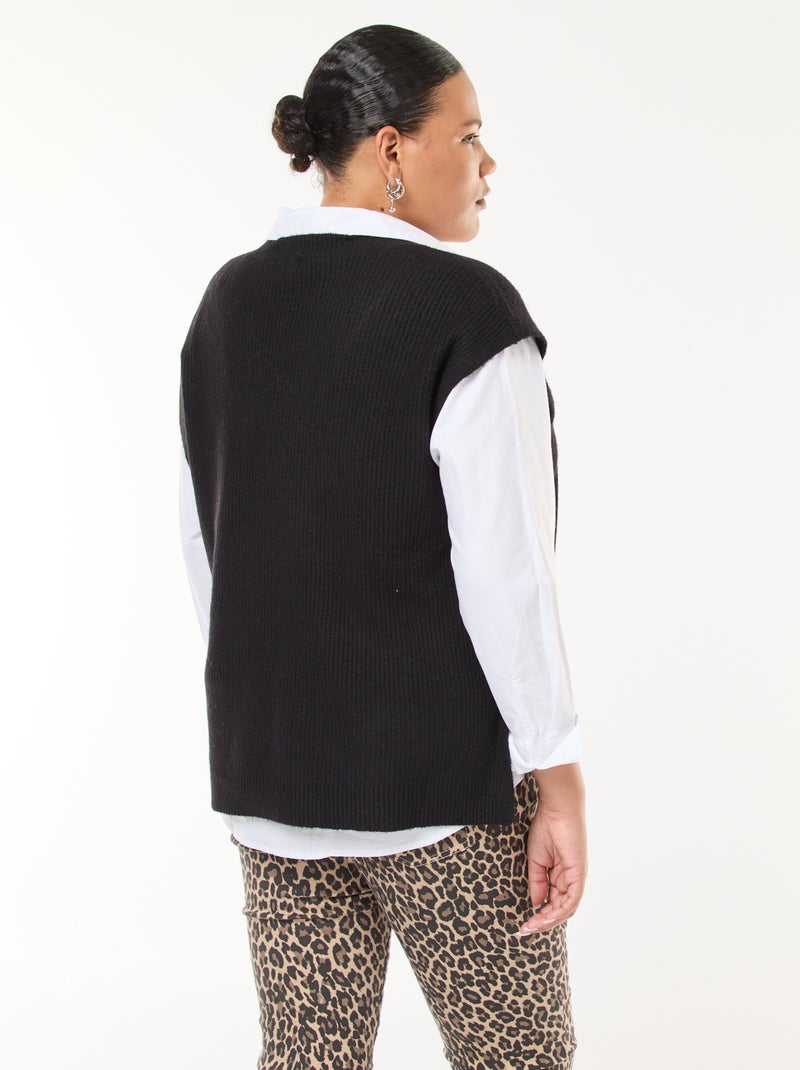 Jersey sin mangas liso de punto tricot Negro - Kiabi