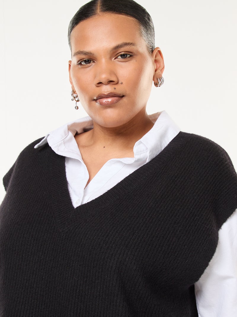 Jersey sin mangas liso de punto tricot Negro - Kiabi