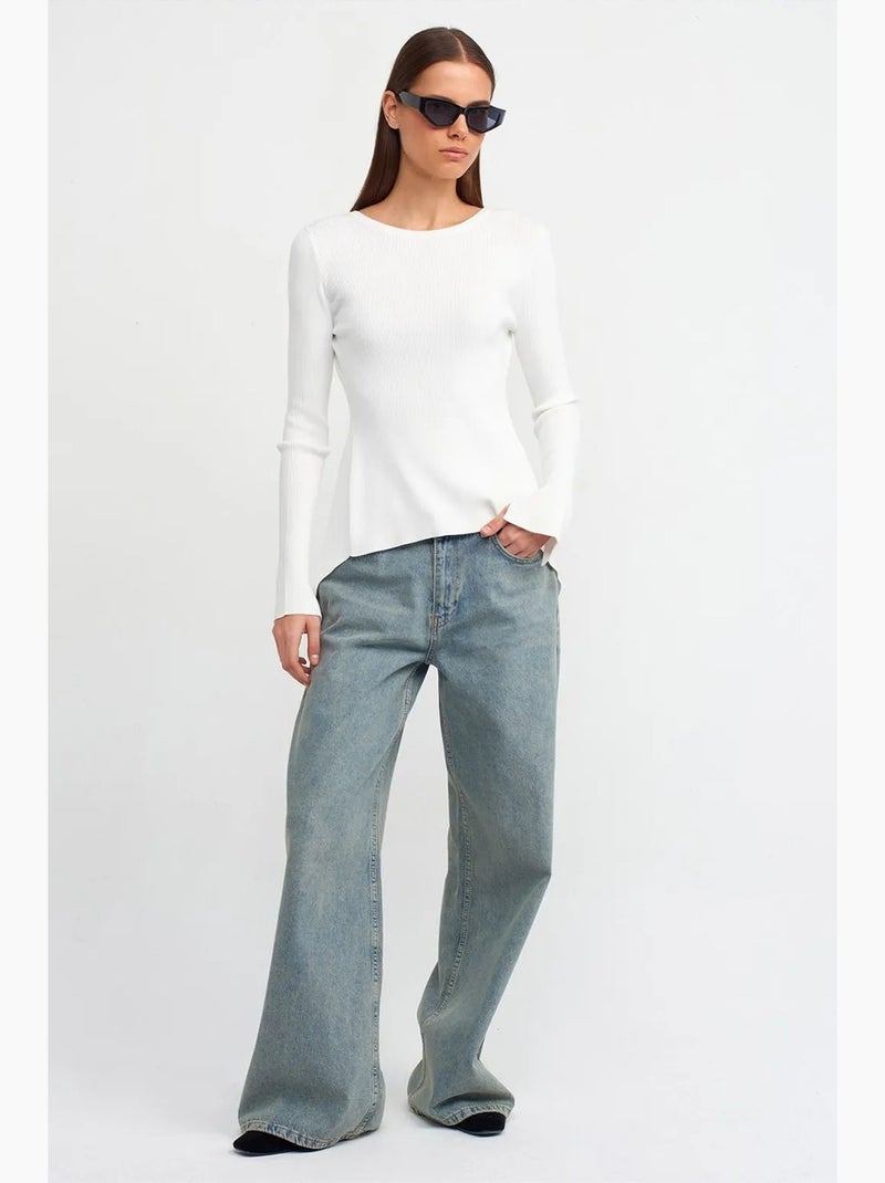 Jersey slim fit de canalé con cuello barco dilvin Blanco - Kiabi