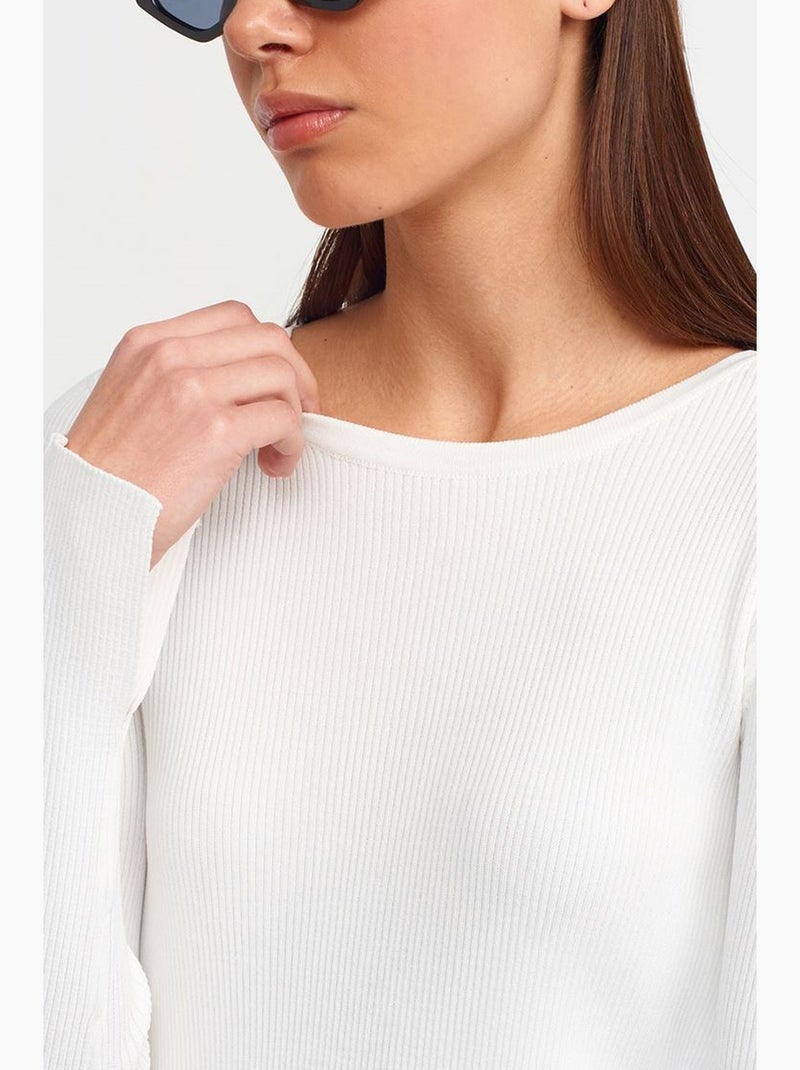 Jersey slim fit de canalé con cuello barco dilvin Blanco - Kiabi
