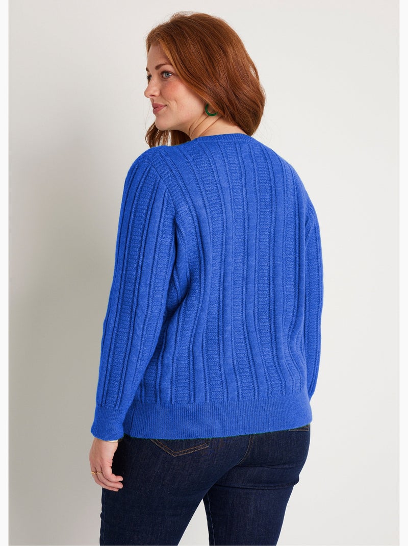 Jersey suave calado con bolas en cuello redondo - Afibel Azul - Kiabi