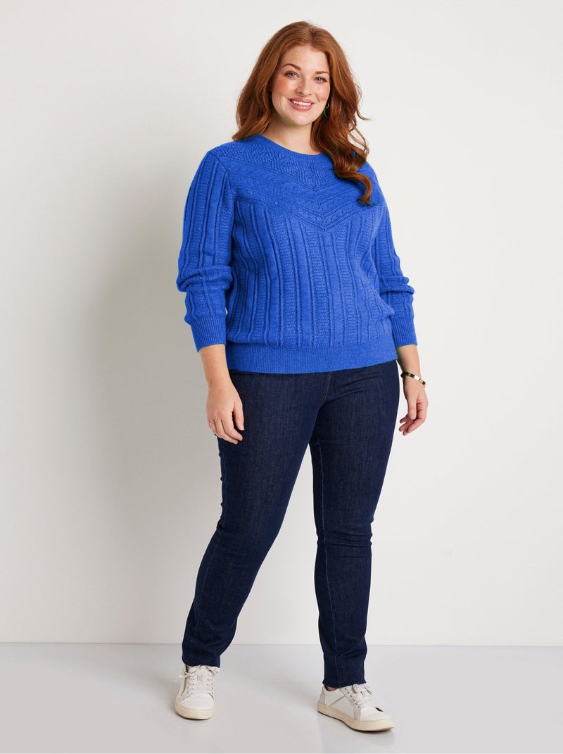 Jersey suave calado con bolas en cuello redondo - Afibel Azul - Kiabi