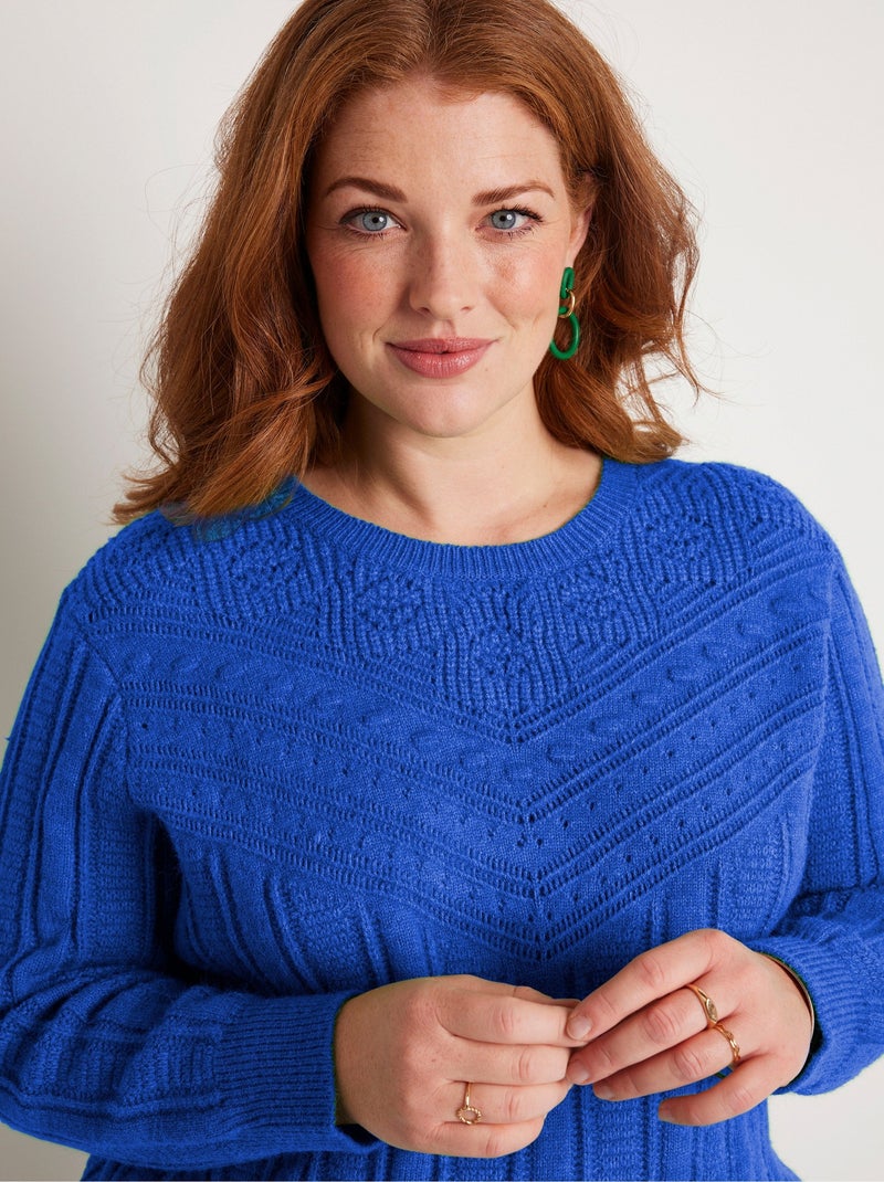 Jersey suave calado con bolas en cuello redondo - Afibel Azul - Kiabi
