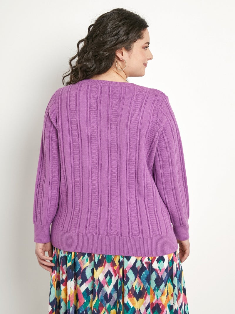 Jersey suave calado con bolas en cuello redondo - Afibel Malva chiaro - Kiabi