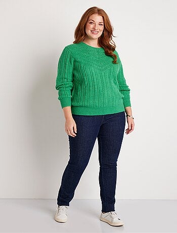 Jersey suave calado con bolas en cuello redondo - Afibel