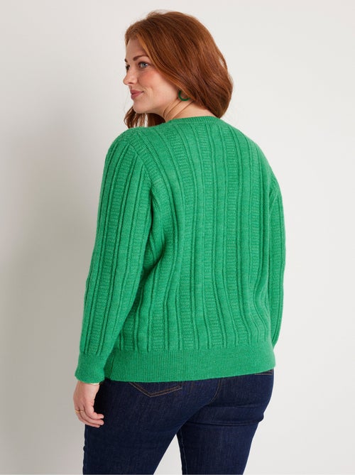 Jersey suave calado con bolas en cuello redondo - Afibel - Kiabi