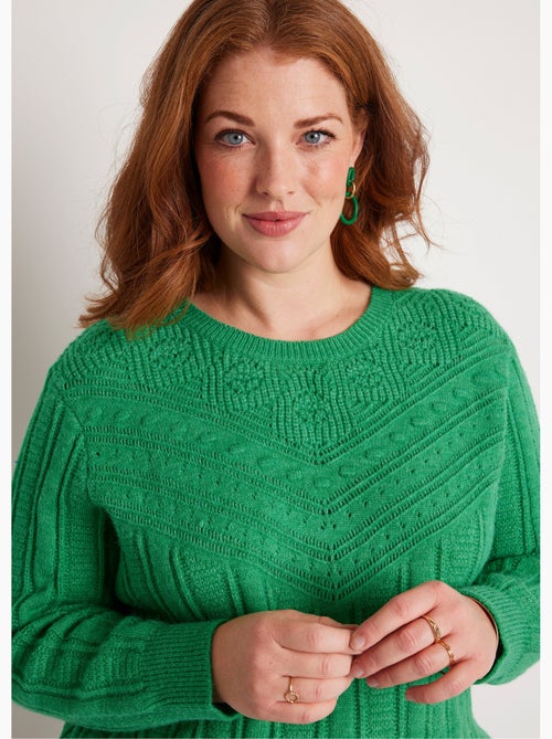 Jersey suave calado con bolas en cuello redondo - Afibel - Kiabi