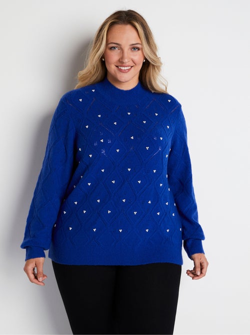 Jersey suave calado y pedrería con cuello alto - Afibel - Kiabi