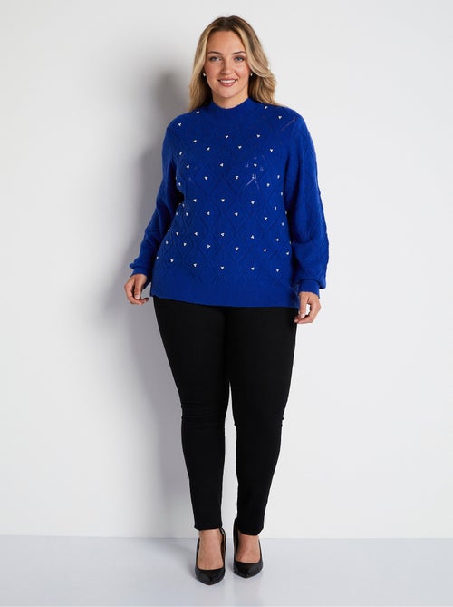 Jersey suave calado y pedrería con cuello alto - Afibel - Kiabi