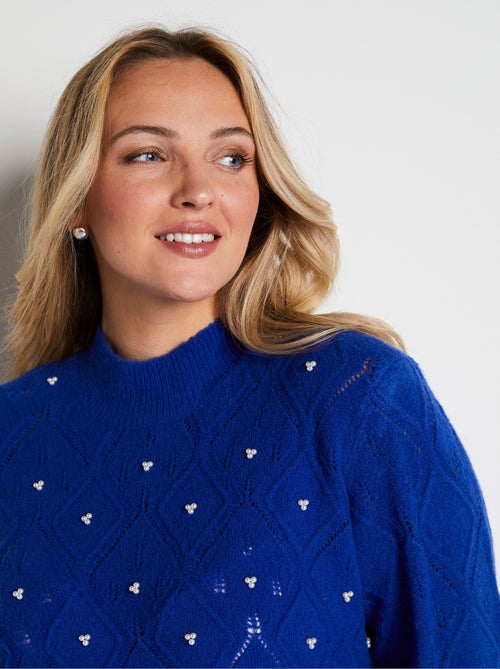 Jersey suave calado y pedrería con cuello alto - Afibel - Kiabi