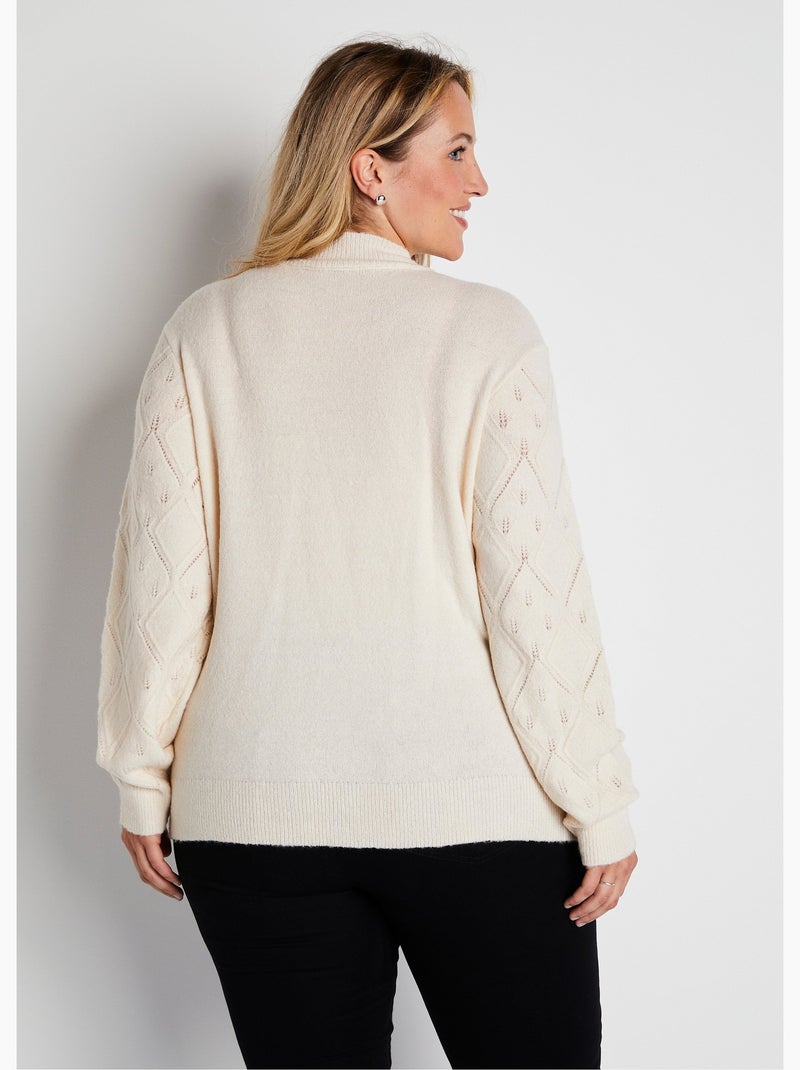 Jersey suave calado y pedrería con cuello alto - Afibel Crudo - Kiabi